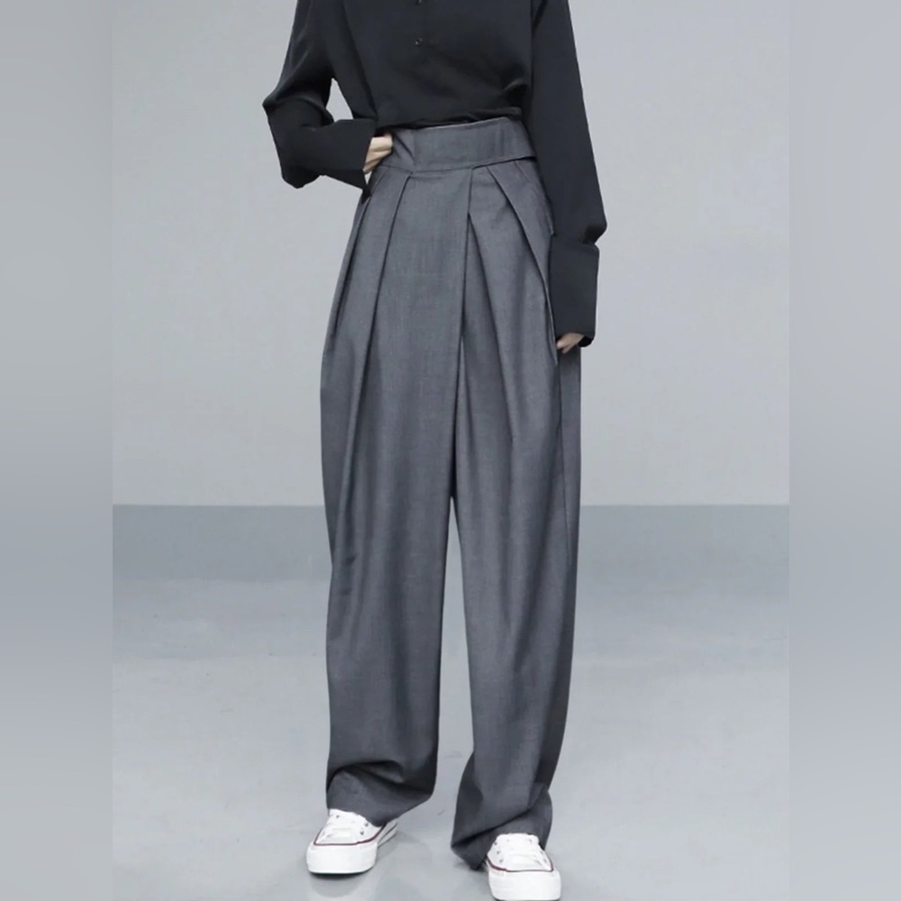 Commense Hoop&Loop Velcro High-Waist Pleated Wide-Leg Pants L NWT